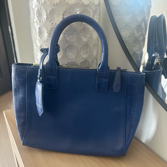 Y2K Guess Navy Blue Leather Purse Handbag Crocodile Embossed Side Panels - Picture 3 of 11